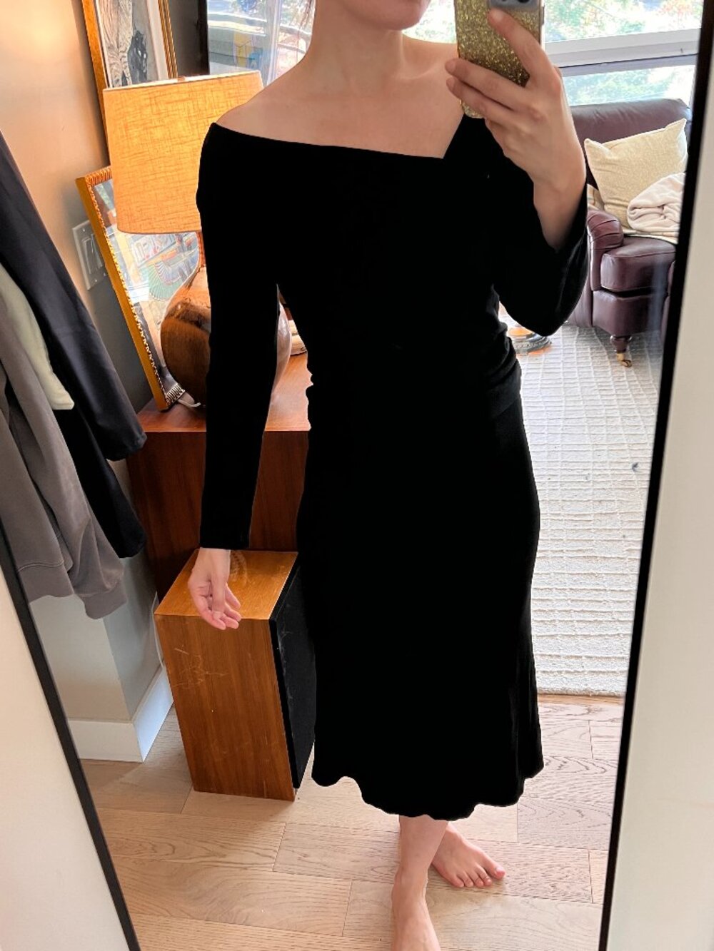 Donna Karan Black Off-Shoulder Jersey Dress